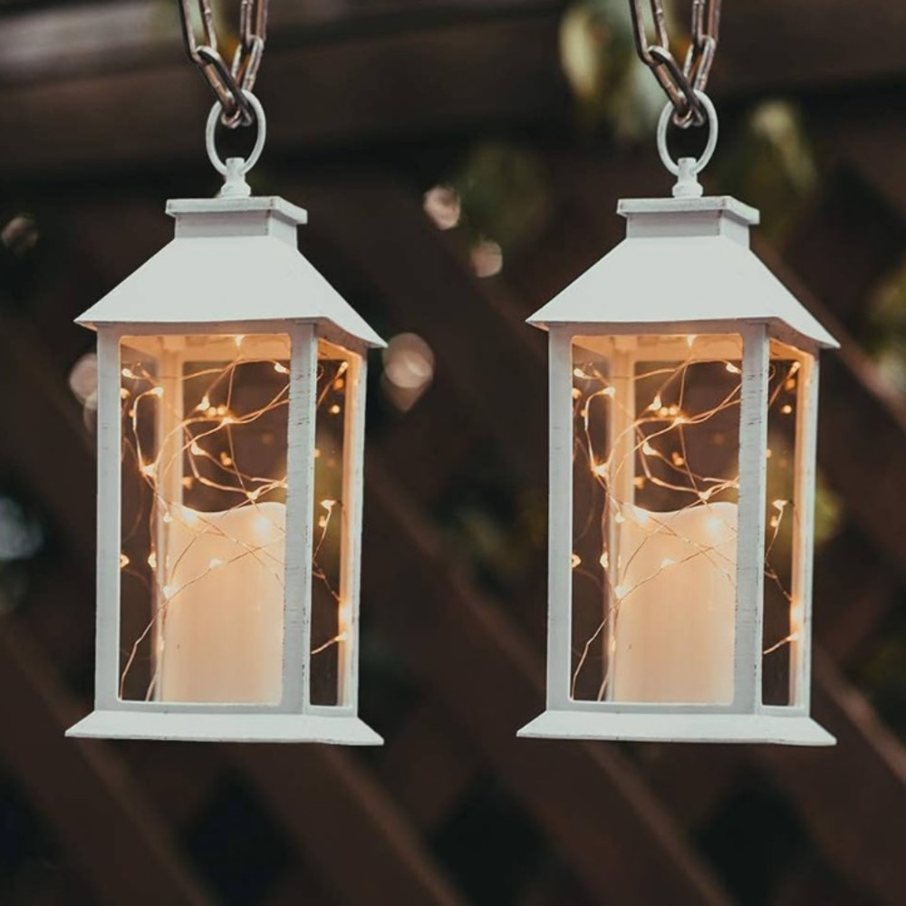 White Lanterns *Set of 2* with LED Candles